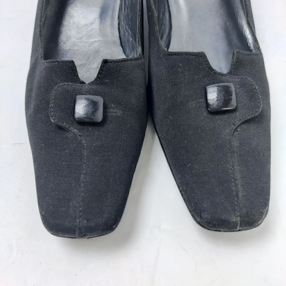 Stuart weitzman Pumps Sz 7 M Square Toe & Spool Heel Black Fabric & Leather